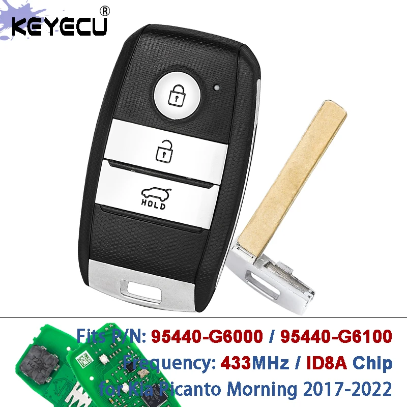 KEYECU 433MHz 8A P/N: 95440-G6000 95440-G6100 SYEC3FOB1611 Keyless-Go Smart Remote Key Fob for Kia Picanto Morning 2017-2022
KEYECU 433MHz 8A P/N: 95440-G6000 95440-G6100 SYEC3FOB1611 Keyless-Go Smart Remote Key Fob for Kia Picanto Morning 2017-2022
