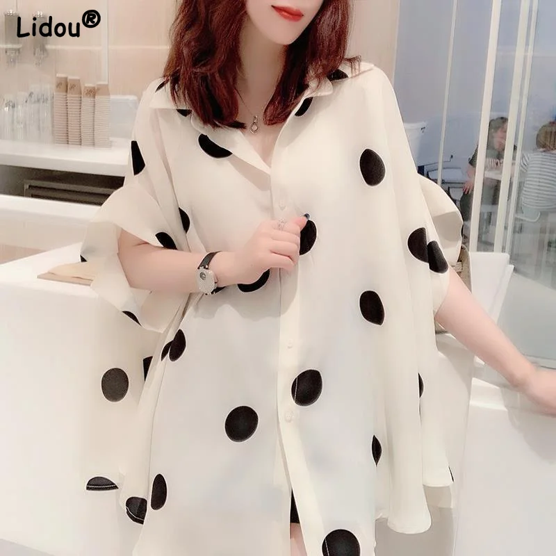 Summer Chiffon Thin Oversize Short Sleeve Polka Dot Women Casual Shirts Elegant Comfortable Silky Loose Straight Female Clothing
Summer Chiffon Thin Oversize Short Sleeve Polka Dot Women Casual Shirts Elegant Comfortable Silky Loose Straight Female Clothing