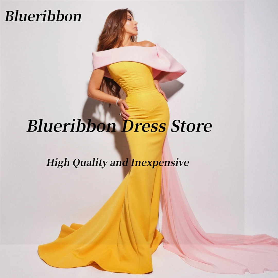 Blueribbon Vestidos Des Fiesta Long Sweep Mermaid Prom Dresses Contrast Color Off Shoulder Flutters Special Banquet Evening Gown
Blueribbon Vestidos Des Fiesta Long Sweep Mermaid Prom Dresses Contrast Color Off Shoulder Flutters Special Banquet Evening Gown