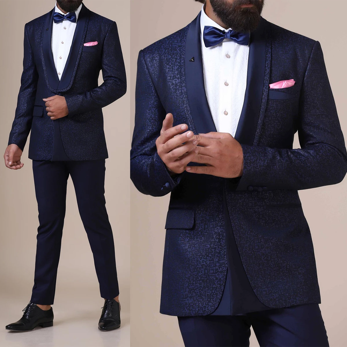 Men's Suits Tailor-Made Spliced 2 Pieces Navy Jacquard Blazer Pants One Button Satin Sheer Lapel Business Wedding Groom Tailored
Men's Suits Tailor-Made Spliced 2 Pieces Navy Jacquard Blazer Pants One Button Satin Sheer Lapel Business Wedding Groom Tailored