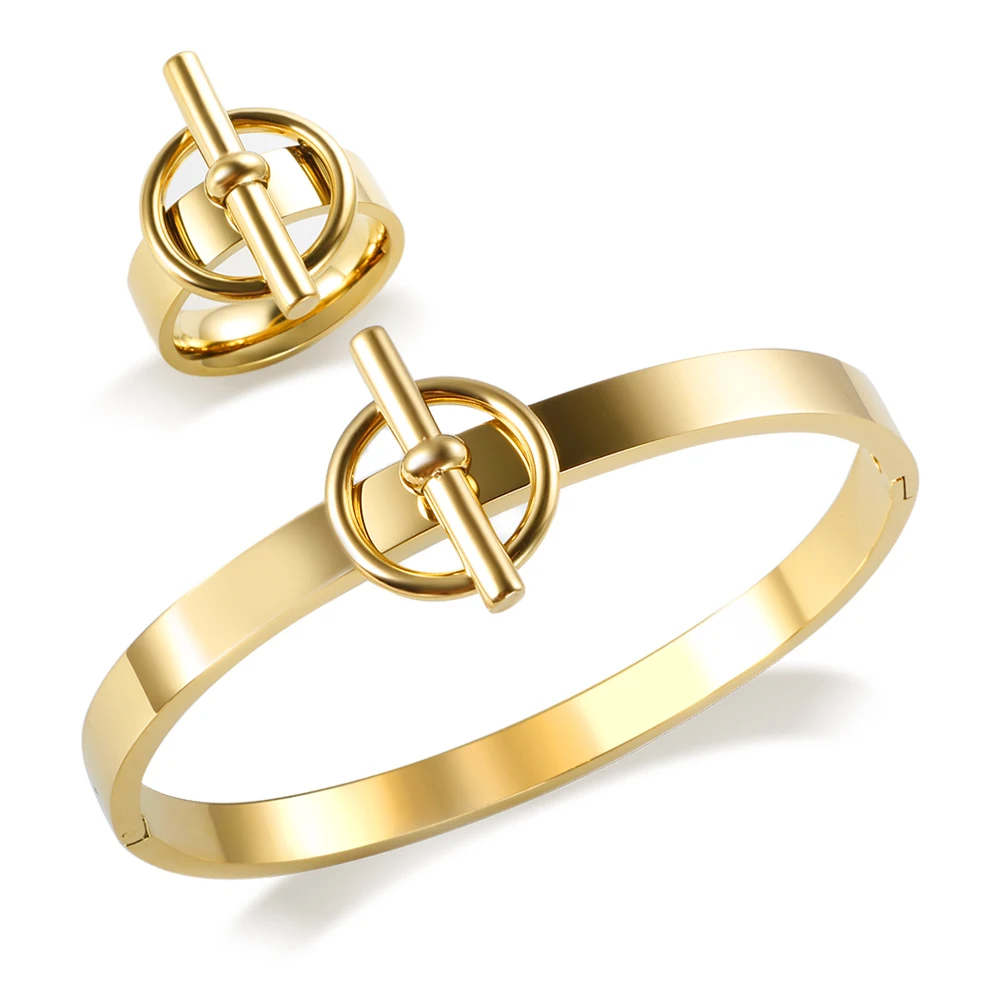 JINHUI Waterproof and Colorfast Jewelry Set for Women Stainless Steel Fashion Bangles Bracelets Round OT Charm Ring Fine Jewelry
JINHUI Waterproof and Colorfast Jewelry Set for Women Stainless Steel Fashion Bangles Bracelets Round OT Charm Ring Fine Jewelry