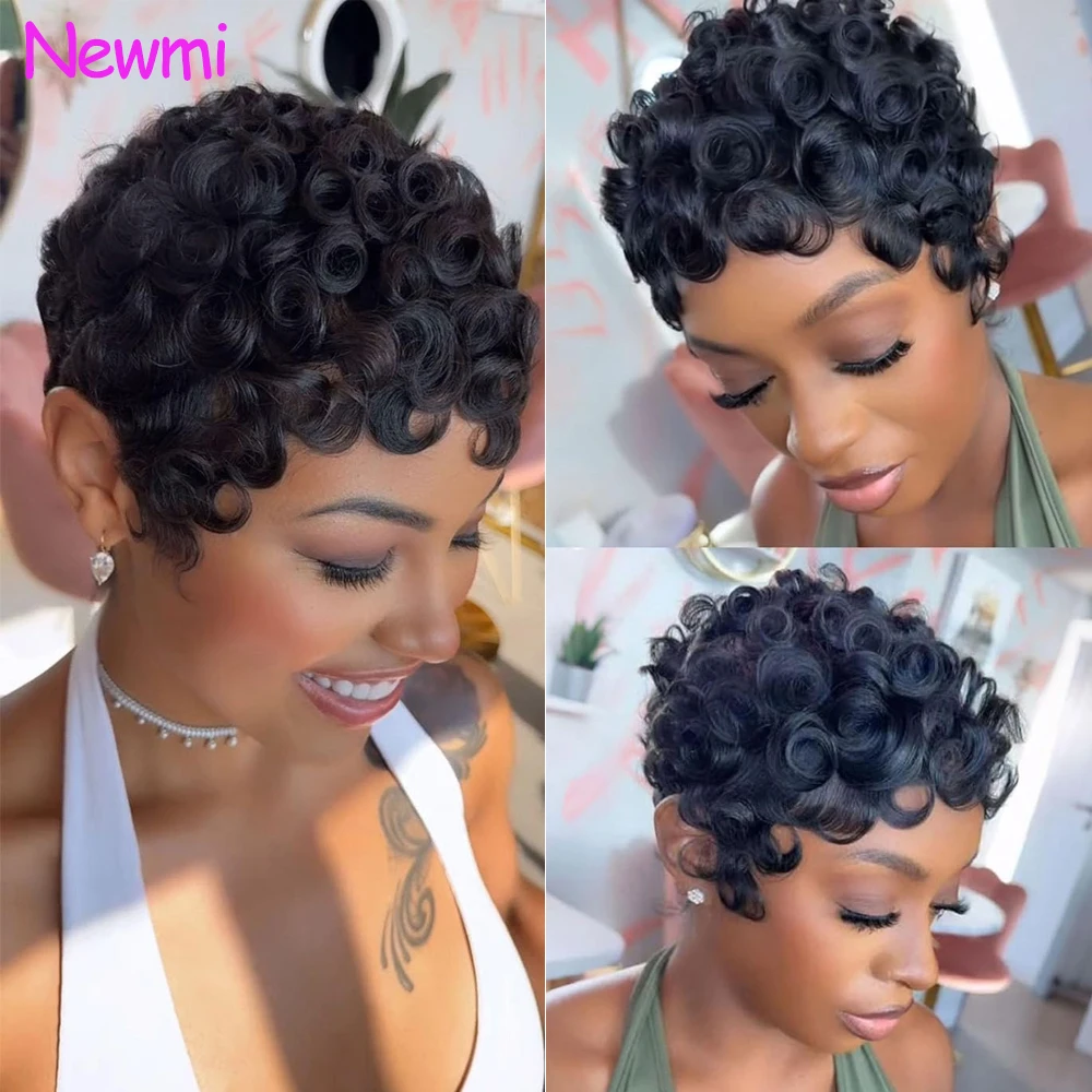 Newmi Short Pixie Cut Wig Human Hair Wigs With Bangs Full Machine Made Curly Human Hair Wigs Natural Black for Women
Newmi Short Pixie Cut Wig Human Hair Wigs With Bangs Full Machine Made Curly Human Hair Wigs Natural Black for Women