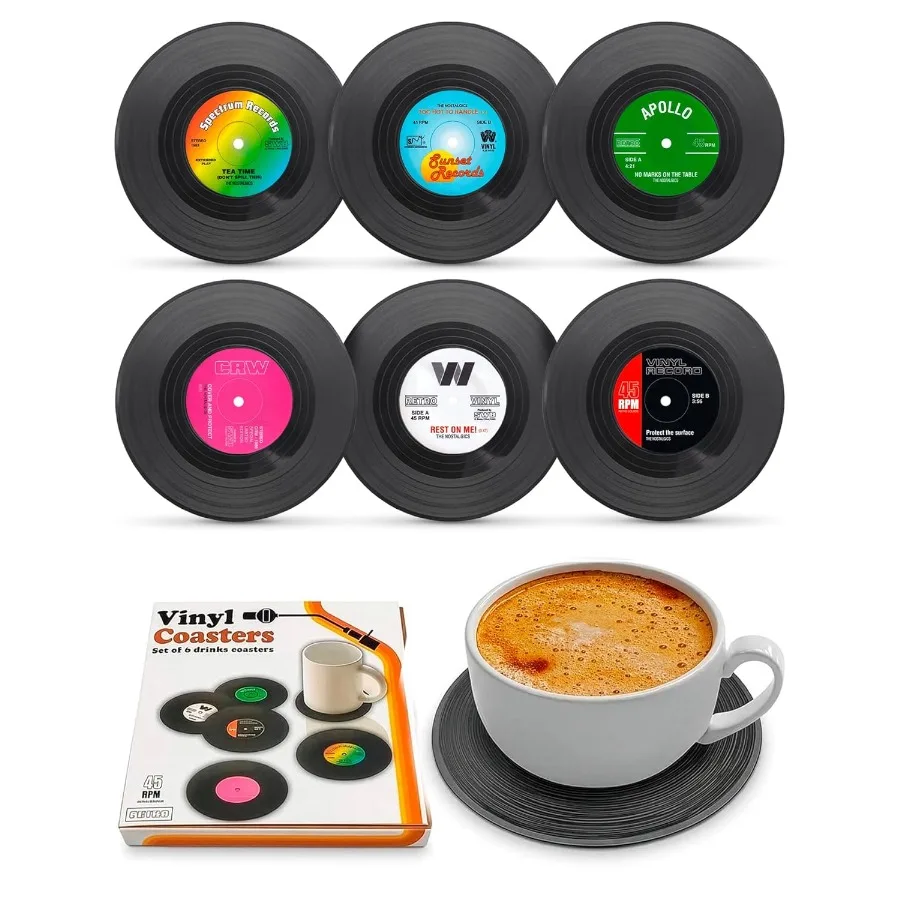 6Pcs Vinyl Record Coasters for Drinks - 4.1" Retro Gift Record Player Coasters for De - Durable and Heat-Resistant Mini Vinyl R
6Pcs Vinyl Record Coasters for Drinks - 4.1" Retro Gift Record Player Coasters for De - Durable and Heat-Resistant Mini Vinyl R