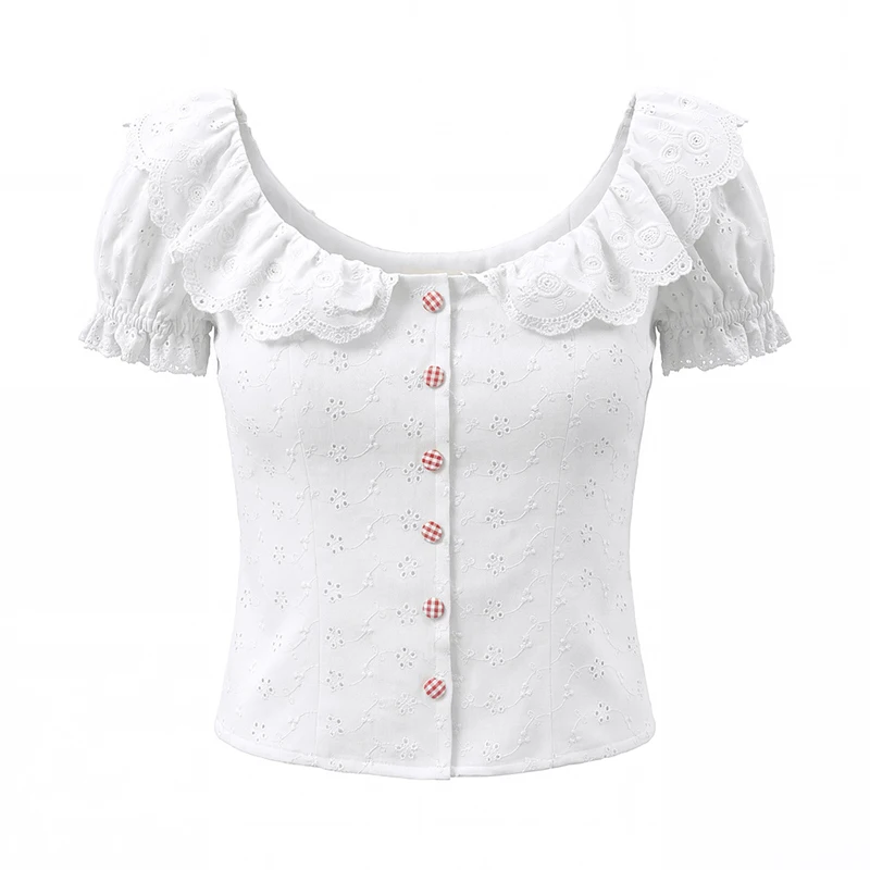 YENKYE Sweet Girl Floral Embroidery White Shirt Vintage Puff Sleeve Button-Front Slim Summer Crop Top Cotton
YENKYE Sweet Girl Floral Embroidery White Shirt Vintage Puff Sleeve Button-Front Slim Summer Crop Top Cotton
