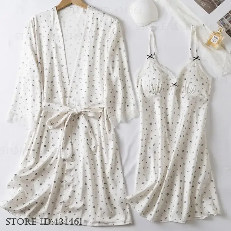 Female 2Pcs Robe Nightgown Set Sexy Lace Kimono Bathrobe Gown Spring Summer New Sleepwear Home Dress Loose Print Flower Pajama
Female 2Pcs Robe Nightgown Set Sexy Lace Kimono Bathrobe Gown Spring Summer New Sleepwear Home Dress Loose Print Flower Pajama