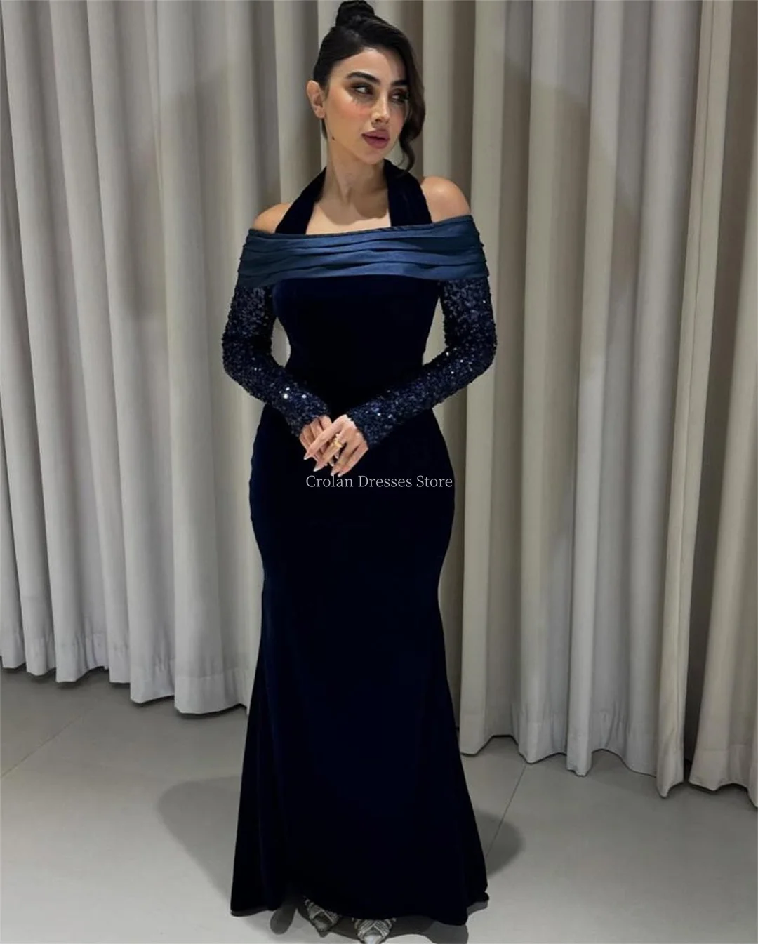 Halter Off the Shoulder Mermaid Evening Dresses Satin Sequins Long Sleeves Elegant Shinny Party Dress Anniversary Wedding Guest
Halter Off the Shoulder Mermaid Evening Dresses Satin Sequins Long Sleeves Elegant Shinny Party Dress Anniversary Wedding Guest