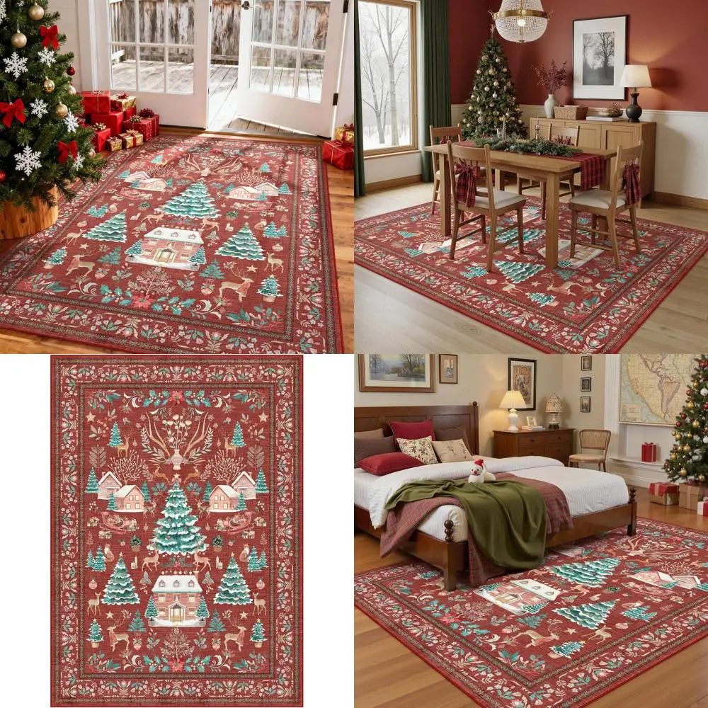 Винтажный красный ковер на елку 5x7, моющийся и нескользящий, мягкий праздничный ковер для гостиных
Винтажный красный ковер на елку 5x7, моющийся и нескользящий, мягкий праздничный ковер для гостиных