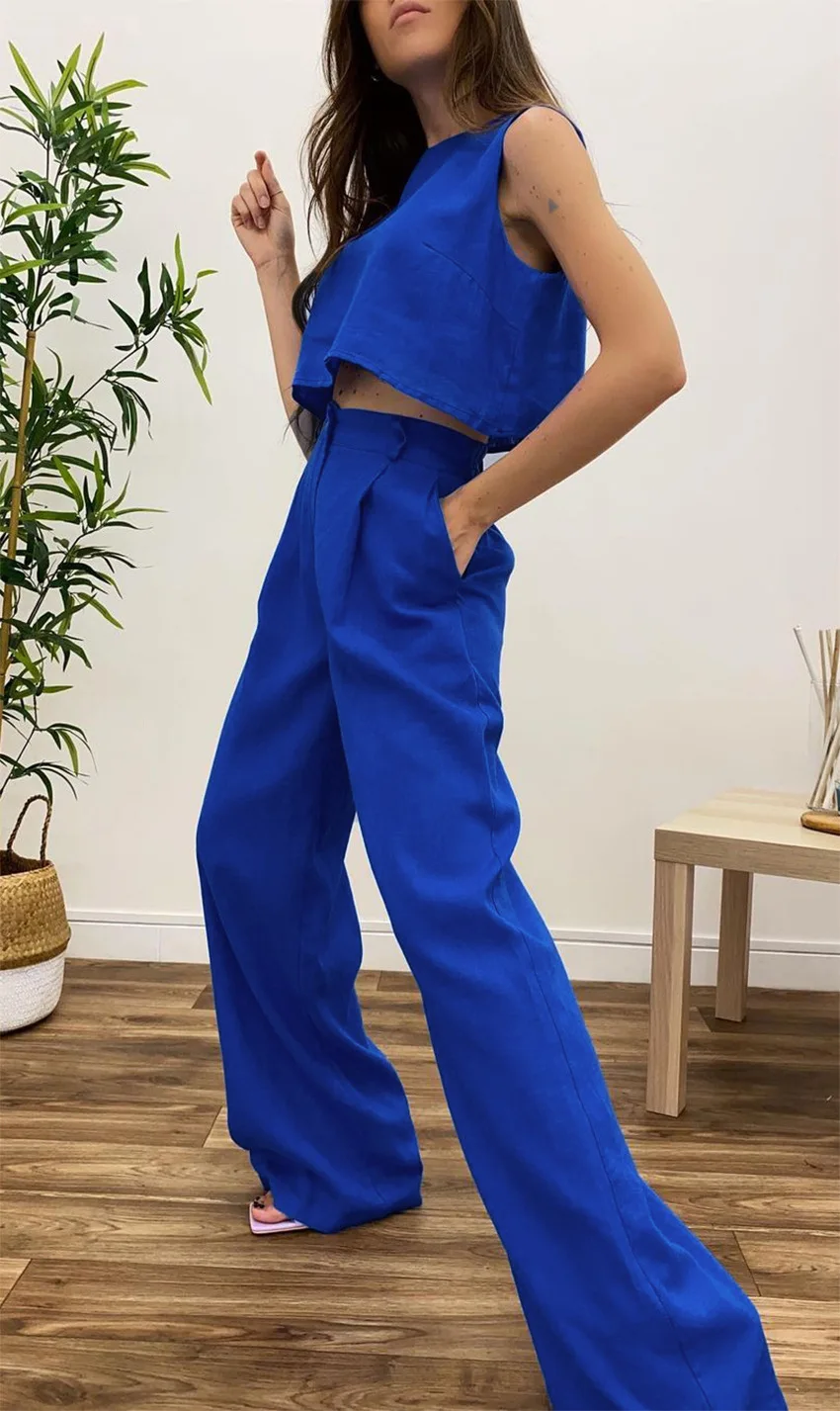 2025 Summer Women's Sleeveless Top And Long Pants Set Fashion Ladies Short Tank Top Daily Casual Ladies Long Wide Leg Pants
2025 Summer Women's Sleeveless Top And Long Pants Set Fashion Ladies Short Tank Top Daily Casual Ladies Long Wide Leg Pants