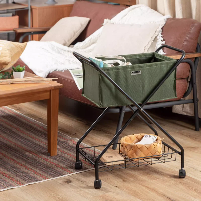 Folding double-layer household mobile storage rack with wheels wrought iron snack rack trolley canvas storage dirty clothes bask 
Folding double-layer household mobile storage rack with wheels wrought iron snack rack trolley canvas storage dirty clothes bask