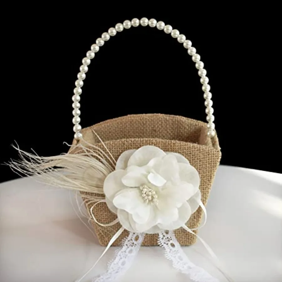 Burlap Flower Girl Basket for Weddings, Romantic Cherish Pearl Handle Wedding Flower Basket
Burlap Flower Girl Basket for Weddings, Romantic Cherish Pearl Handle Wedding Flower Basket