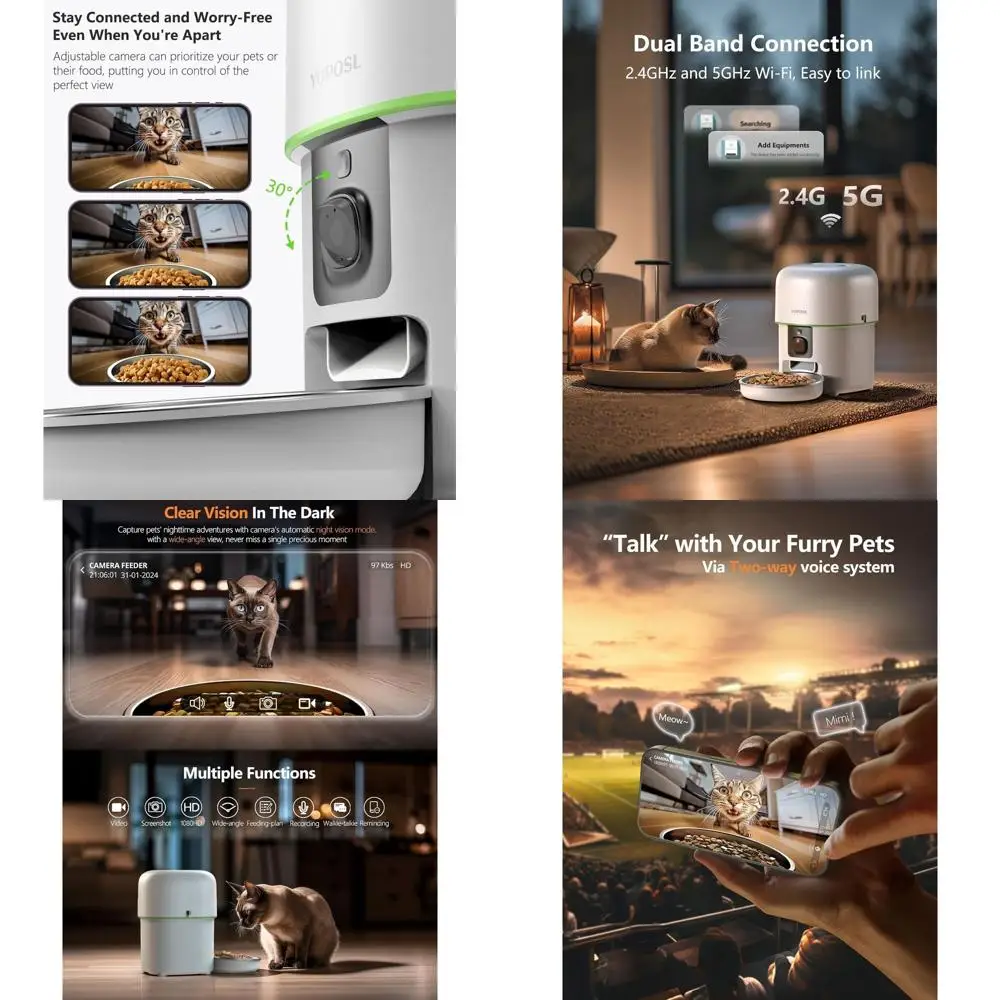 5G WiFi Smart Pet Feeder, 1080P Camera, Night Vision, 1-15 Meals, Adjustable Portions, 2-Way Audio, Fresh Food Storage
5G WiFi Smart Pet Feeder, 1080P Camera, Night Vision, 1-15 Meals, Adjustable Portions, 2-Way Audio, Fresh Food Storage