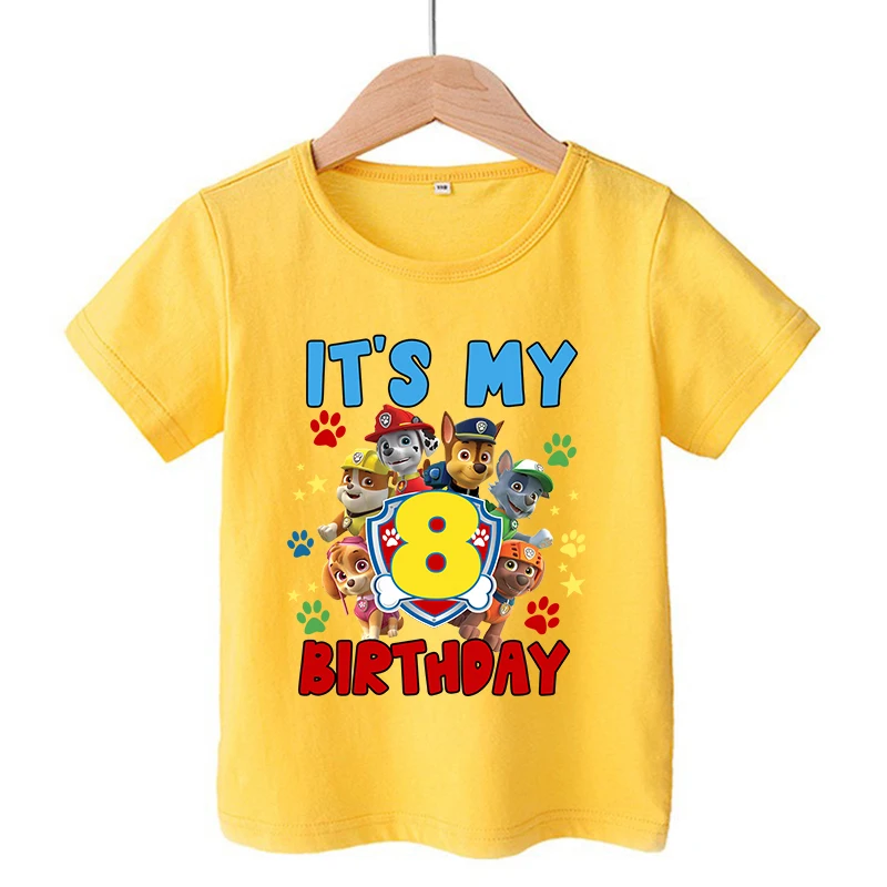 Paw Patrols Birthday Number T Shirt Cartoon Kid Clothes Chase Skye Rubble Cotton T-Shirts Cute Boy Girl Summer Short Sleeve Tops
Paw Patrols Birthday Number T Shirt Cartoon Kid Clothes Chase Skye Rubble Cotton T-Shirts Cute Boy Girl Summer Short Sleeve Tops