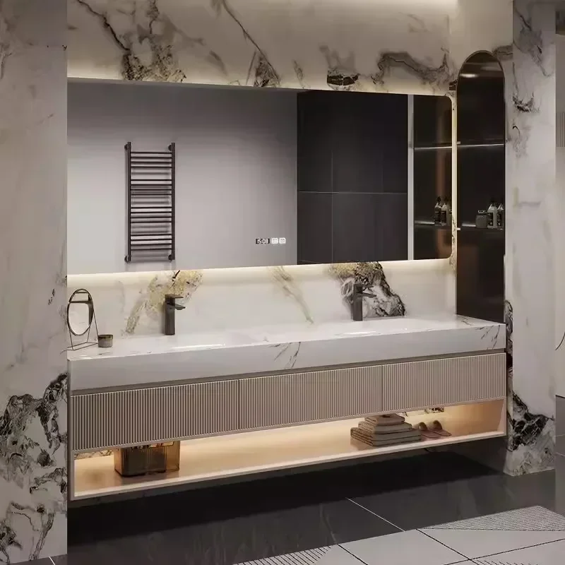 French Light Luxury Rock Slab Seamless Double Basin Bathroom Combination Bathroom Washstand Solid Wood Meuble Salle De Bain
French Light Luxury Rock Slab Seamless Double Basin Bathroom Combination Bathroom Washstand Solid Wood Meuble Salle De Bain