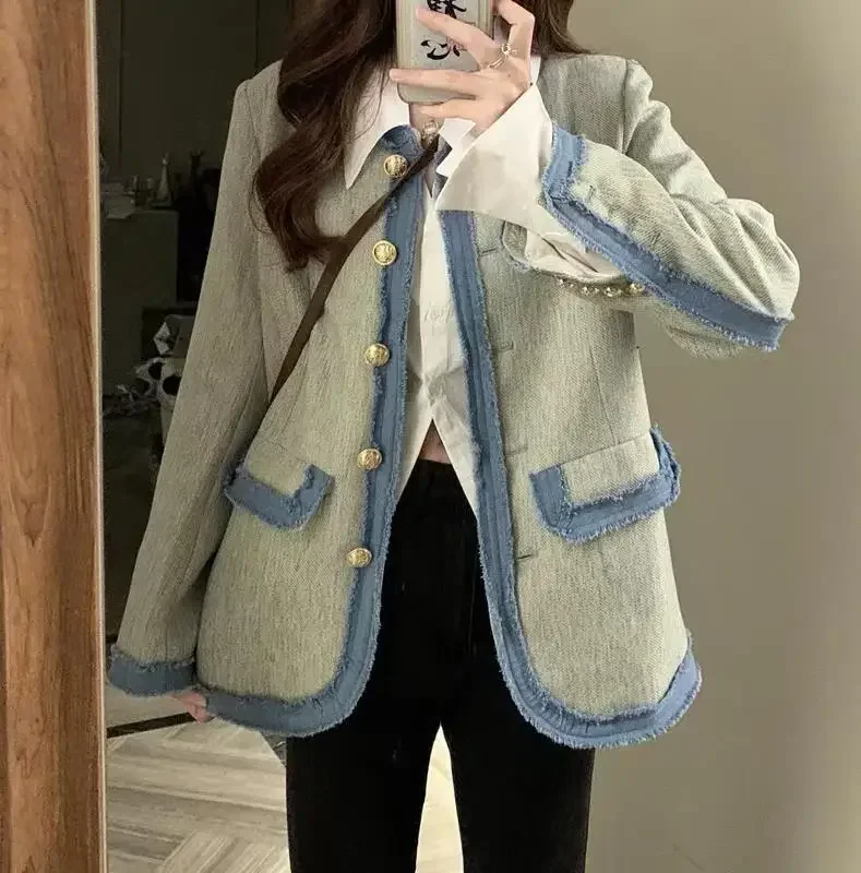 Women Solid Full Sleeve Thick Blazers Coats Autumn 2023 Round Neck Single Breasted Button Pockets Splice Coat Slim Fit Ladies
Women Solid Full Sleeve Thick Blazers Coats Autumn 2023 Round Neck Single Breasted Button Pockets Splice Coat Slim Fit Ladies