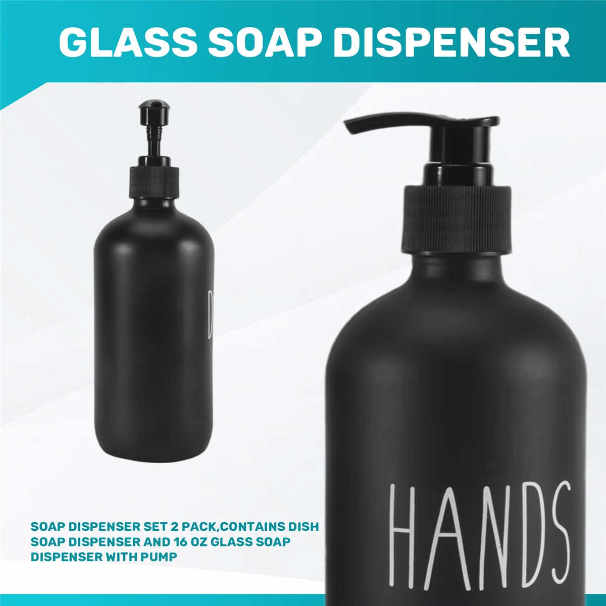 ABYA Soap Dispenser Set 2 Pack,Contains Dish Soap Dispenser and 16 Oz Glass Soap Dispenser with Pump (Black)
ABYA Soap Dispenser Set 2 Pack,Contains Dish Soap Dispenser and 16 Oz Glass Soap Dispenser with Pump (Black)