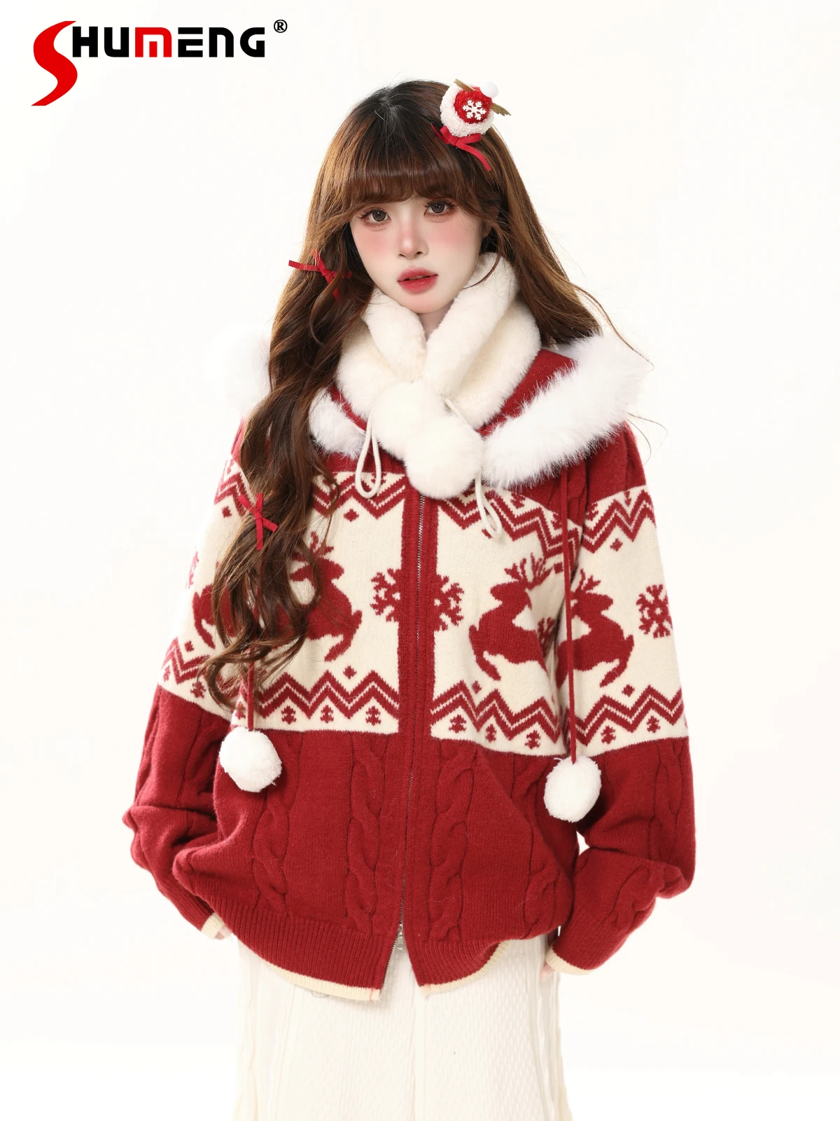 Christmas New Year Plush Hooded Sweater Fashion Sweet Retro Long Sleeve Loose Versatile Casual Knitted Cardigan for Women Winter
Christmas New Year Plush Hooded Sweater Fashion Sweet Retro Long Sleeve Loose Versatile Casual Knitted Cardigan for Women Winter