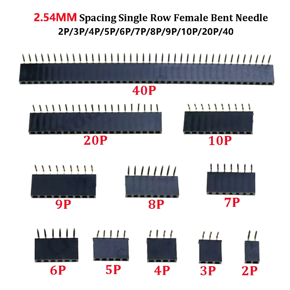 1-10Pcs Single Row 90 degree bent Female Header Socket Pitch 2.54mm 2P 3P 4P 5P 6P 7P 8P 9P 10P 20P 40Pin Connector
1-10Pcs Single Row 90 degree bent Female Header Socket Pitch 2.54mm 2P 3P 4P 5P 6P 7P 8P 9P 10P 20P 40Pin Connector