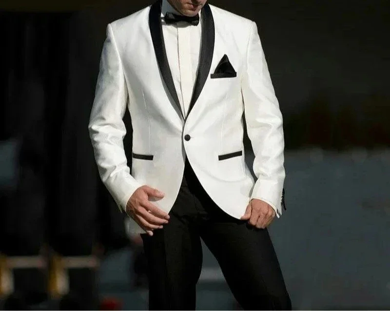 Wedding Suits For Men 2 Piece White Blazer Black Pants Shawl Lapel Single One-Button Coat Terno Costume Slim
Wedding Suits For Men 2 Piece White Blazer Black Pants Shawl Lapel Single One-Button Coat Terno Costume Slim