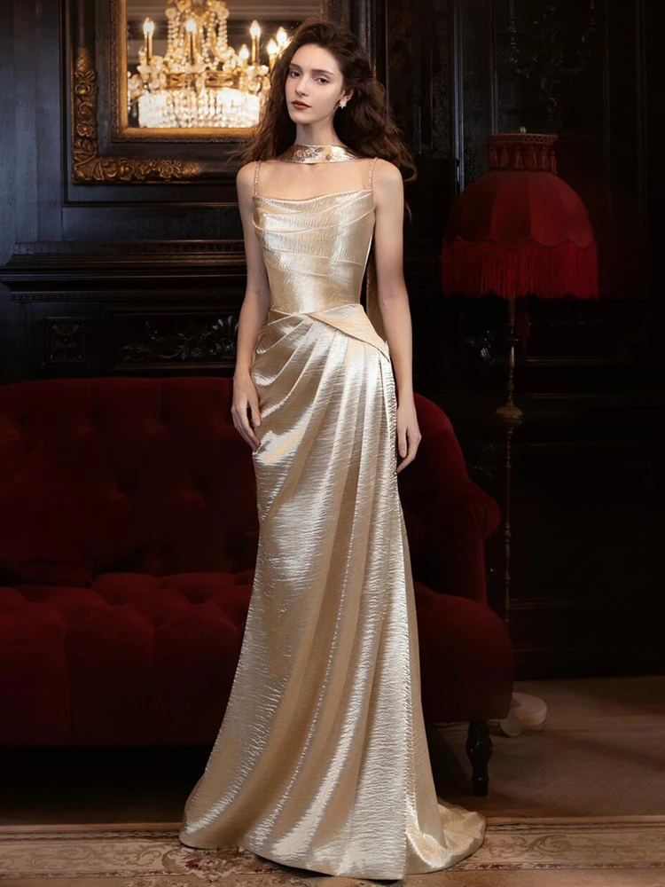 Ele Long Evening Gown with Strap Wedding Dr for Bridal ower Ceremony Host Luxury Morning Robe Small Train Tail
Ele Long Evening Gown with Strap Wedding Dr for Bridal ower Ceremony Host Luxury Morning Robe Small Train Tail