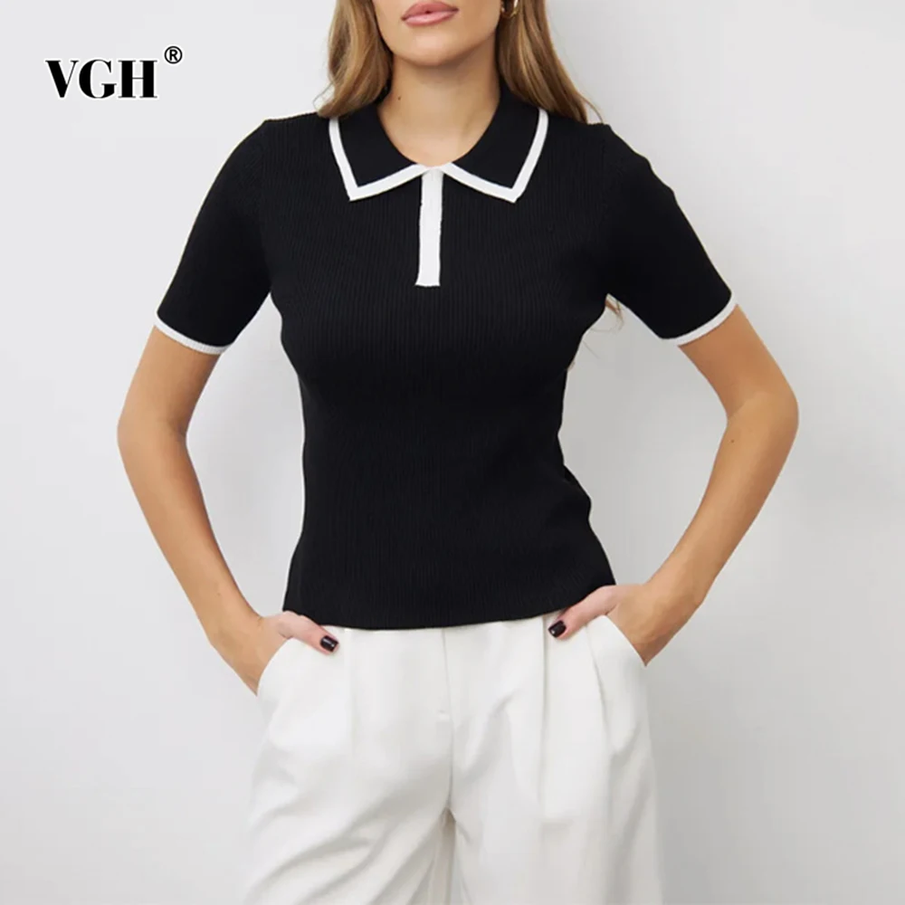 VGH Temperament Hit Color Slim Fit Blouses For Women Lapel Short Sleeve Spring Casual Commute T Shirts Female Fashion Style New
VGH Temperament Hit Color Slim Fit Blouses For Women Lapel Short Sleeve Spring Casual Commute T Shirts Female Fashion Style New