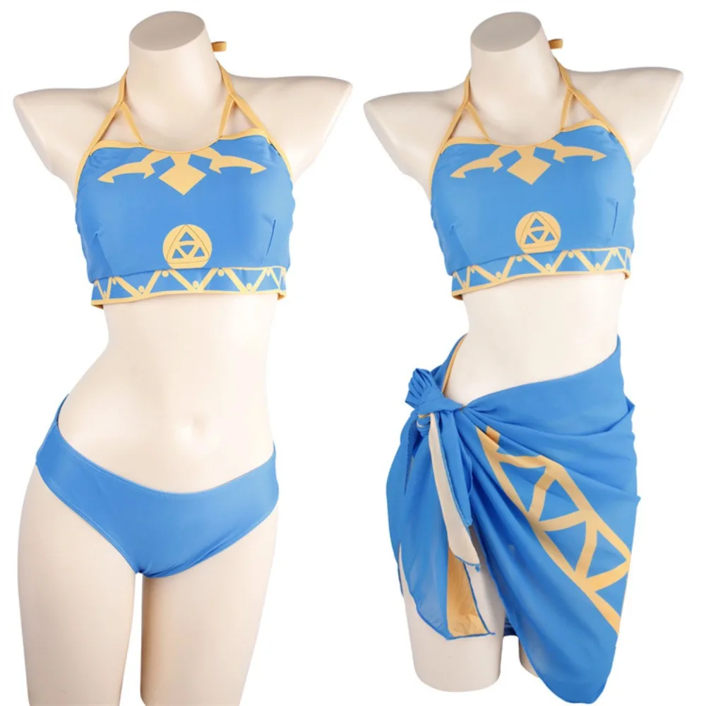 Game LOZ Princess Cosplay Costume Women Summer Blue Swimsuit 3 Pcs Set Wild Breath Princess Role Play Swimwear Halloween Party
Game LOZ Princess Cosplay Costume Women Summer Blue Swimsuit 3 Pcs Set Wild Breath Princess Role Play Swimwear Halloween Party