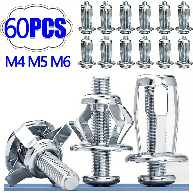 60 galvanized carbon steel expansion nut kits, petal lock nuts, cross rivet design, M4, M5, M6 sizes
60 galvanized carbon steel expansion nut kits, petal lock nuts, cross rivet design, M4, M5, M6 sizes
