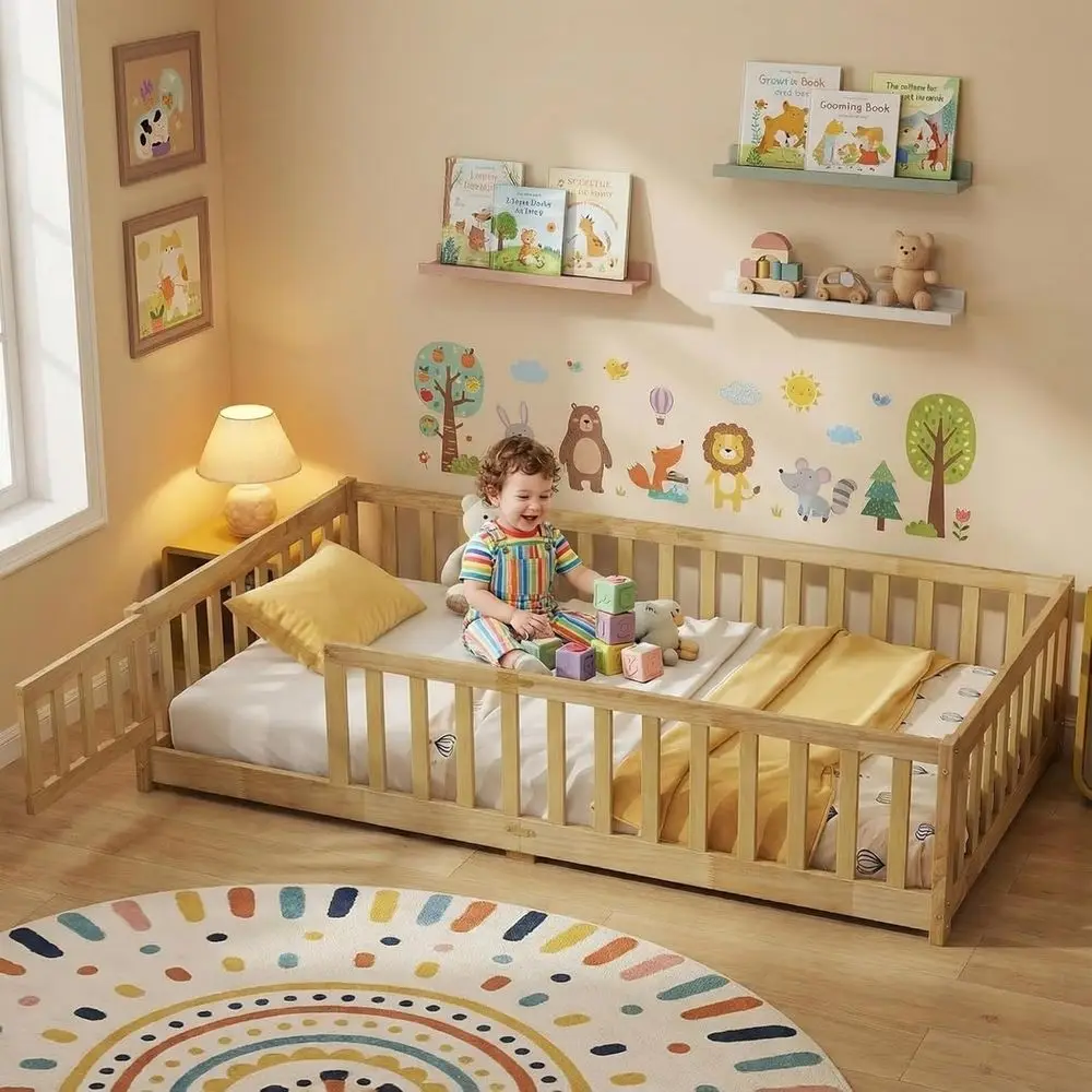 Twin Size Kids' Bed with Safety Rails, Rubber Wood, Slat Support, Convertible Door, Suitable for Boys and Girls, Natural Finish,
Twin Size Kids' Bed with Safety Rails, Rubber Wood, Slat Support, Convertible Door, Suitable for Boys and Girls, Natural Finish,