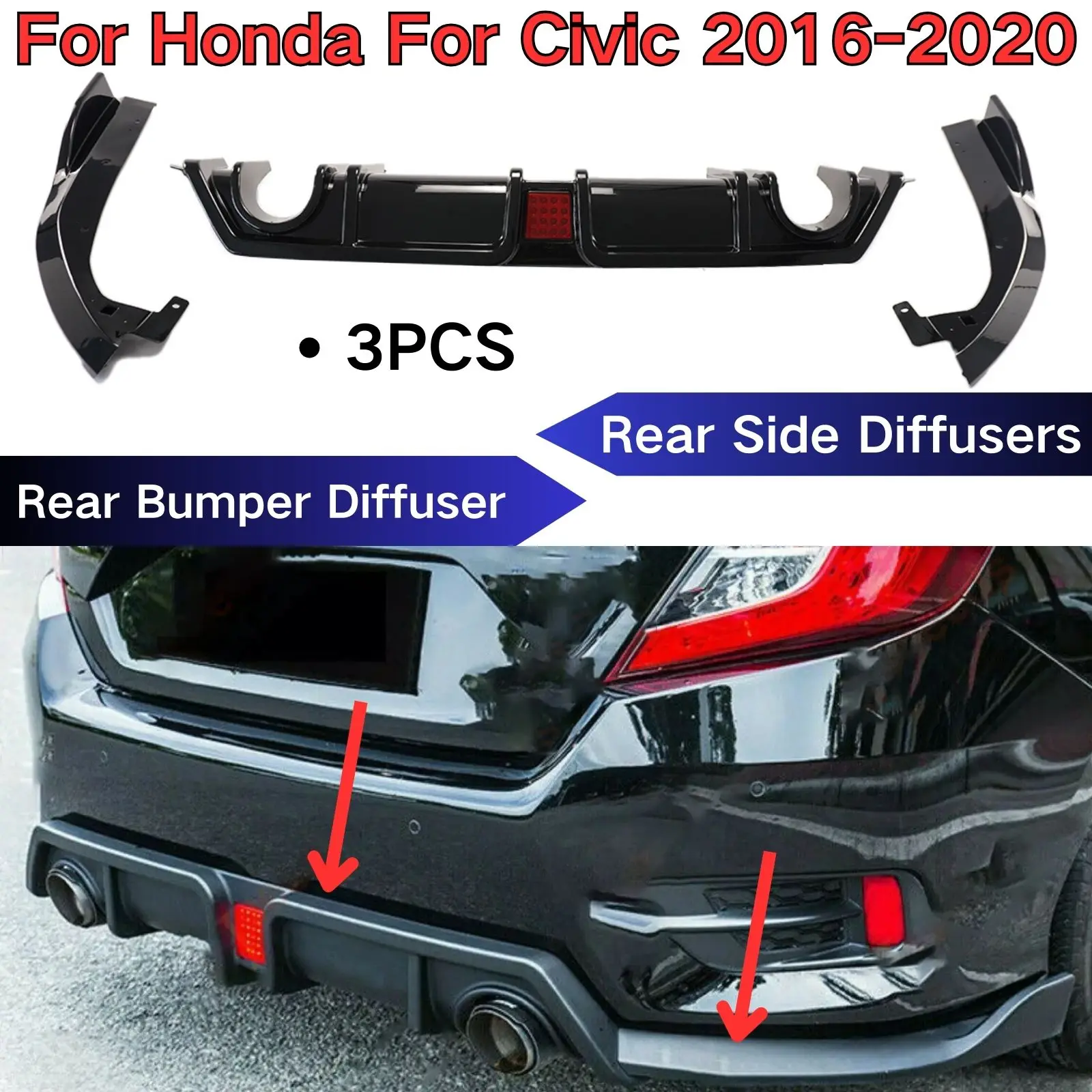 Rear Bumper Diffuser And Rear Side Splitter For Honda Civic 10th Generation 2016-2020 Car Accessories Spoiler Splitter Diffuser
Rear Bumper Diffuser And Rear Side Splitter For Honda Civic 10th Generation 2016-2020 Car Accessories Spoiler Splitter Diffuser