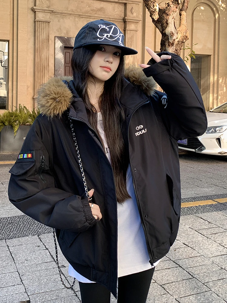American Style Thickened down Jacket Women's Fashion Brand Short Loose Design All-Match Collar Coat with Large Fur Collar
American Style Thickened down Jacket Women's Fashion Brand Short Loose Design All-Match Collar Coat with Large Fur Collar