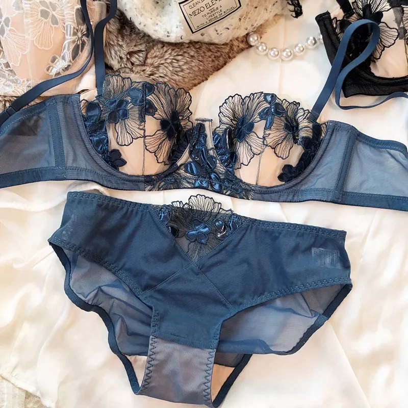 Sexy French Embroidery Underwear Set Women Lace Breathable Push Up Bra Set Mesh 1/2 Thin Cup Brassiere Briefs Lingerie Sets
Sexy French Embroidery Underwear Set Women Lace Breathable Push Up Bra Set Mesh 1/2 Thin Cup Brassiere Briefs Lingerie Sets