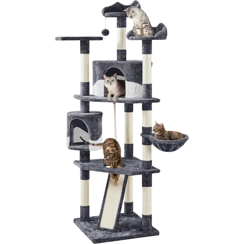 79in Multi-Level Cat Trees Indoor Cat Tower with Sisal-Covered Scratching Posts, Plush Perches and Condo for Kittens
79in Multi-Level Cat Trees Indoor Cat Tower with Sisal-Covered Scratching Posts, Plush Perches and Condo for Kittens