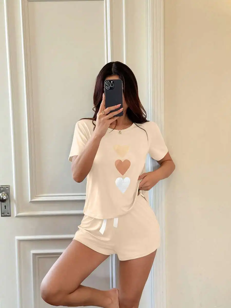 Heart Graphic Casual Short Sleeve Pajama Set With Shorts
Heart Graphic Casual Short Sleeve Pajama Set With Shorts