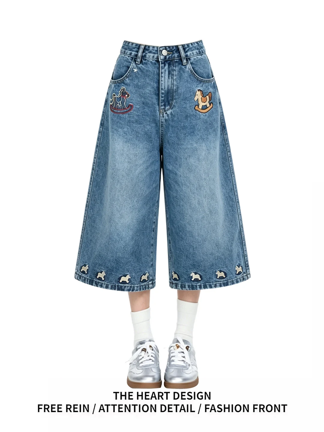 Retro American Embroidered Denim Shorts Women's Summer Loose Slimming Wide Leg Straight Cut Pants High Waist Casual Wear
Retro American Embroidered Denim Shorts Women's Summer Loose Slimming Wide Leg Straight Cut Pants High Waist Casual Wear