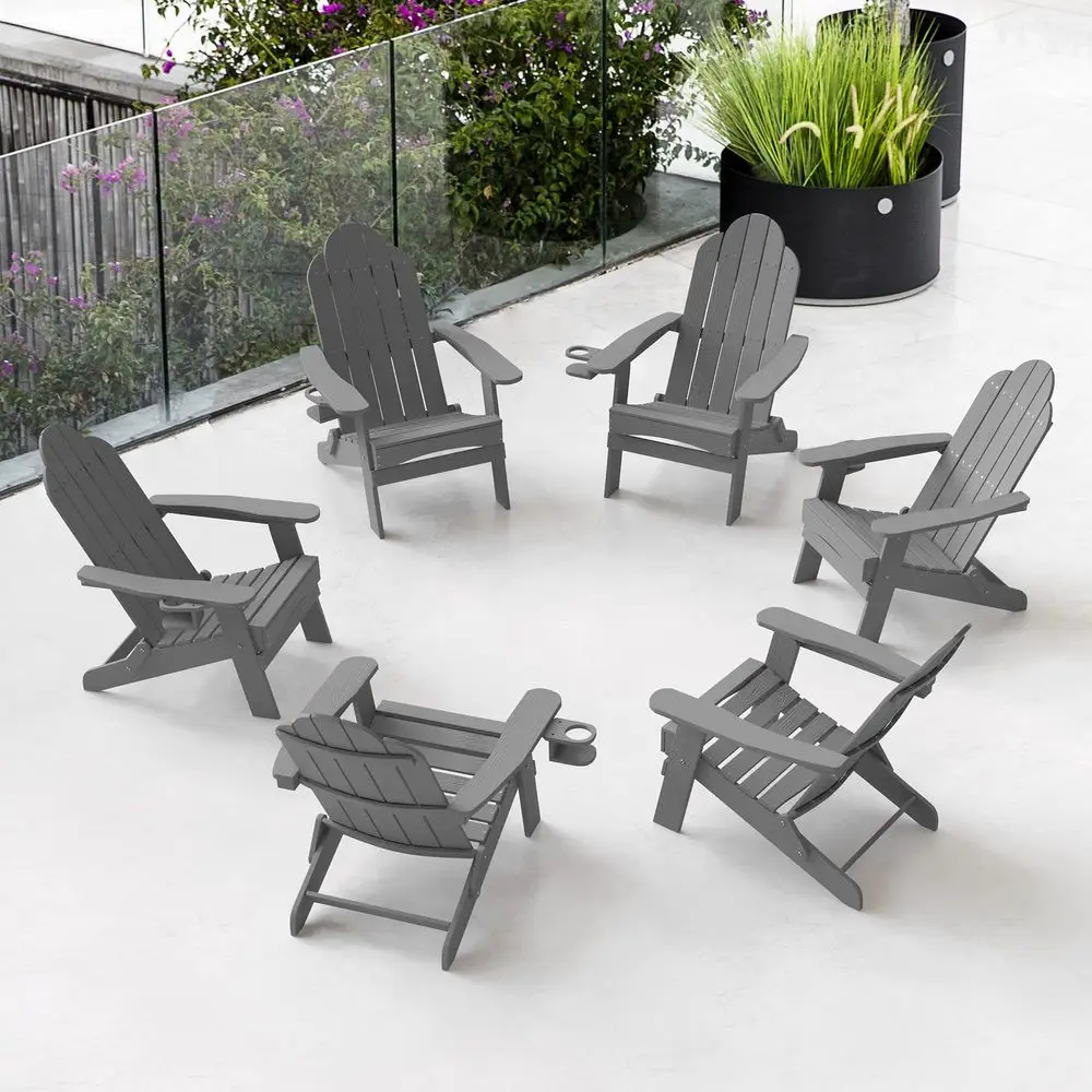 Folding Adirondack Chair Set of 6, Dark Gray HDPS Fire Pit Patio Chairs Weather Resistant, Modern Plastic Outdoor Chairs with C
Folding Adirondack Chair Set of 6, Dark Gray HDPS Fire Pit Patio Chairs Weather Resistant, Modern Plastic Outdoor Chairs with C