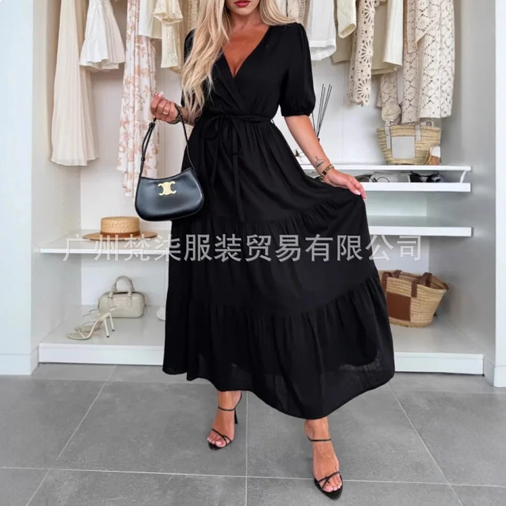 Fashion Loose Dress V Neck Tie Casual Long Dresses Spring Summer Oversized Dresses Matching Set
Fashion Loose Dress V Neck Tie Casual Long Dresses Spring Summer Oversized Dresses Matching Set