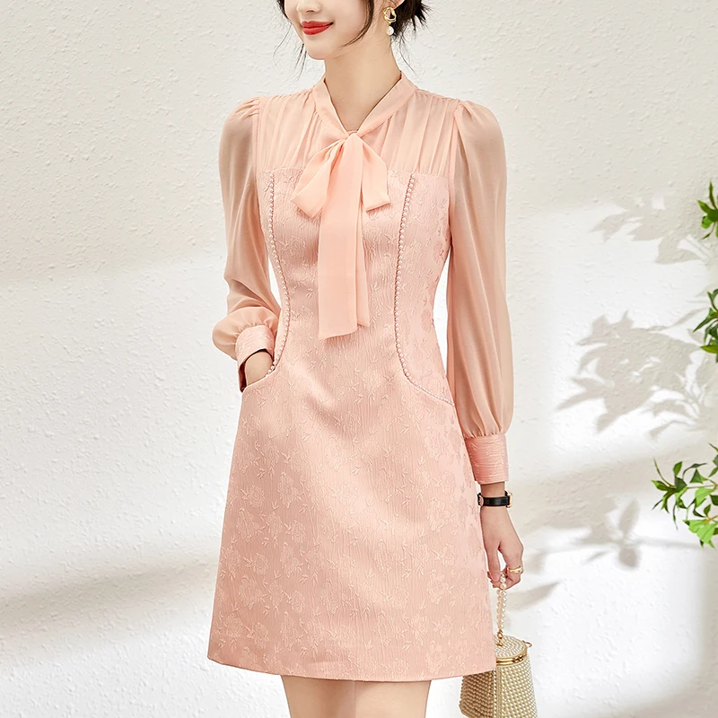 Elegant Fashion Dresses For Women 2024 Spring Bow Chiffon Long Sleeve Women's Clothing Beading Woman Vintage Jacquard Dress Slim
Elegant Fashion Dresses For Women 2024 Spring Bow Chiffon Long Sleeve Women's Clothing Beading Woman Vintage Jacquard Dress Slim