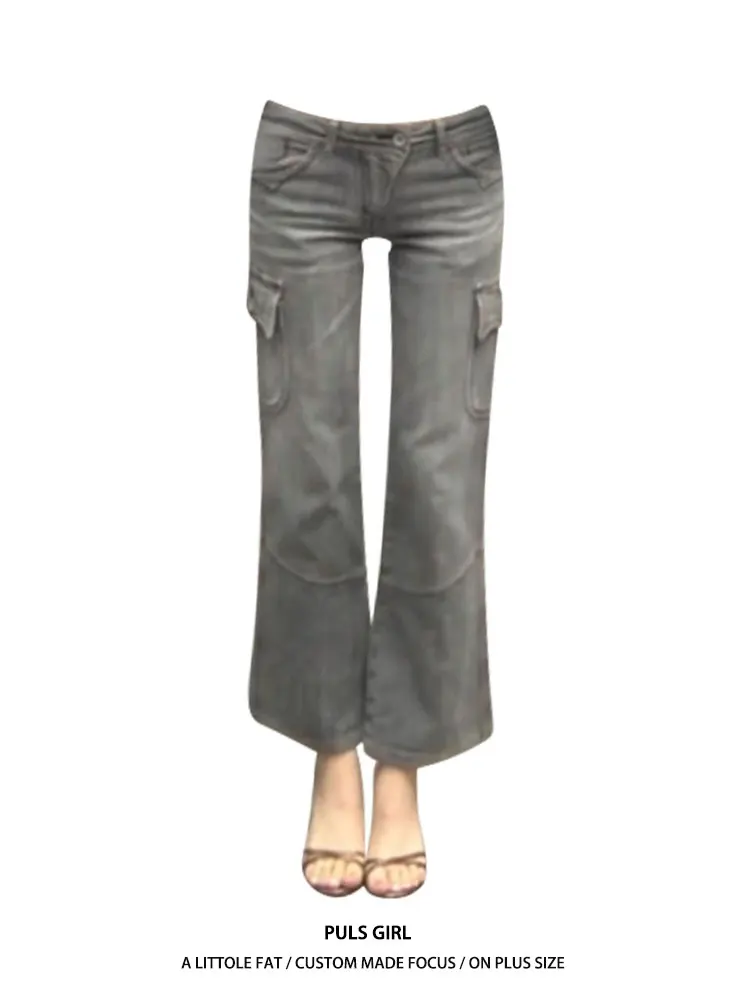 Low Waist Workwear Style Distressed Denim Jeans Women's plus Size American Retro Washed Multi Pocket Wide Leg Pants
Low Waist Workwear Style Distressed Denim Jeans Women's plus Size American Retro Washed Multi Pocket Wide Leg Pants