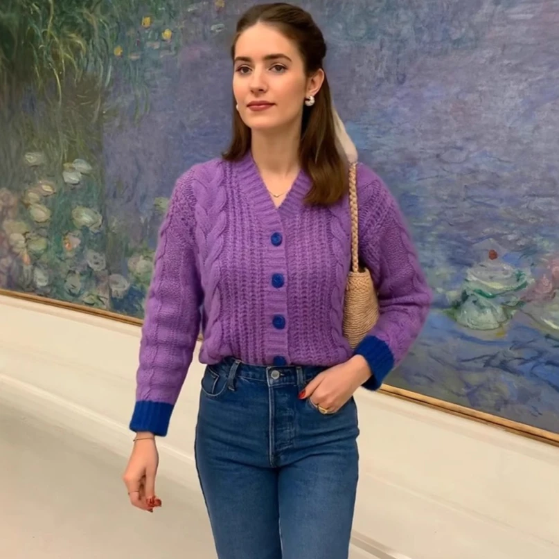 Women Cable Knitted Cardigan Sweaters Spliced Jumpers V Neck Long Sleeves Single Breasted Slim Y2k Casual Autumn Winter 2025
Women Cable Knitted Cardigan Sweaters Spliced Jumpers V Neck Long Sleeves Single Breasted Slim Y2k Casual Autumn Winter 2025