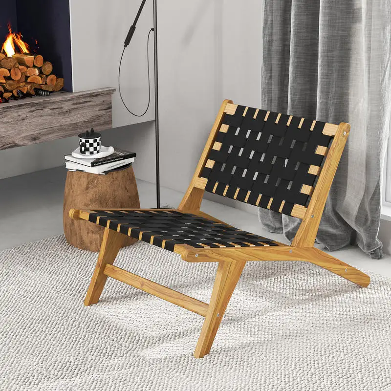Indoor Patio Teak Wooden Chair with Woven Webbing Seat and Backrest
Indoor Patio Teak Wooden Chair with Woven Webbing Seat and Backrest