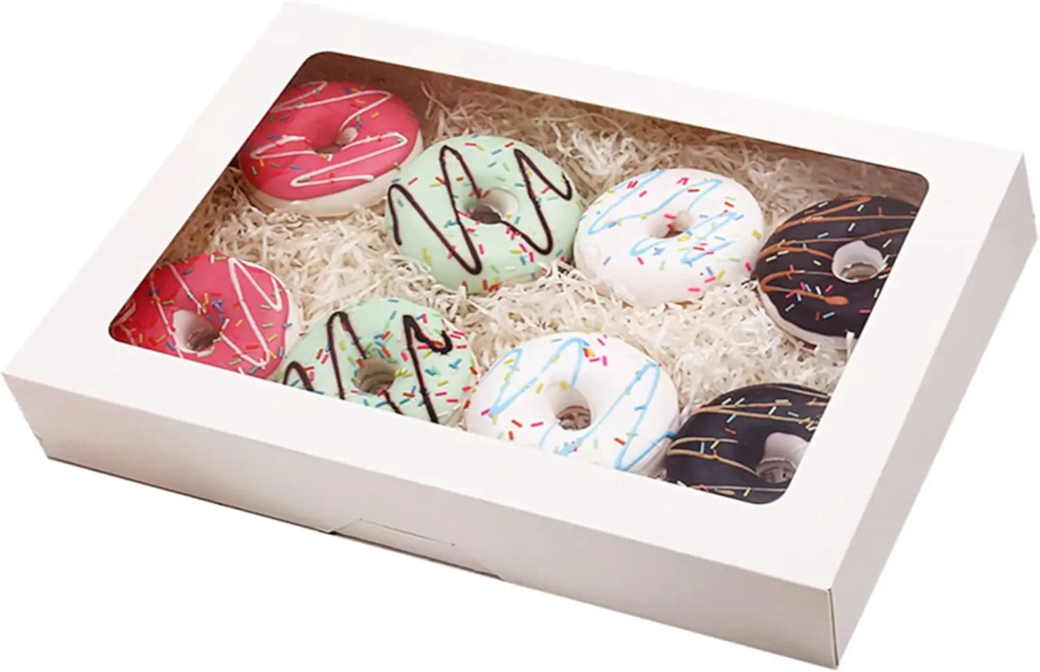 White Bakery Boxes with Window, 14x10x2.5in Auto-Popup Treat Boxes for Cookies, Donuts, Muffins - Pack of 15
White Bakery Boxes with Window, 14x10x2.5in Auto-Popup Treat Boxes for Cookies, Donuts, Muffins - Pack of 15