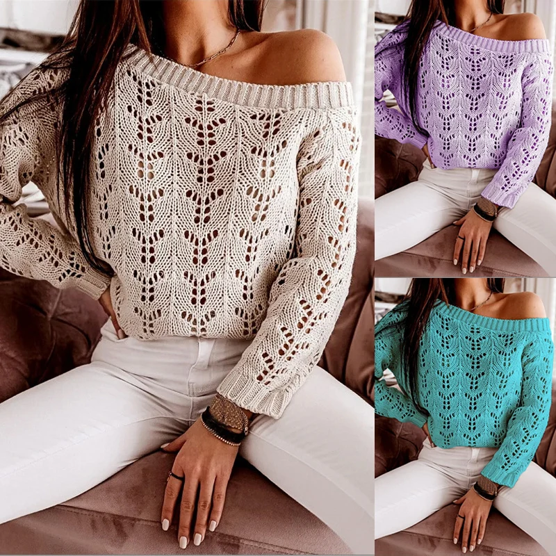 Sexy Ladies Sweater Strapless Hollow Pullover Pure Color Ins Wind Long-sleeved Oversize Top Elegant Female Loose Autumn Clothes
Sexy Ladies Sweater Strapless Hollow Pullover Pure Color Ins Wind Long-sleeved Oversize Top Elegant Female Loose Autumn Clothes