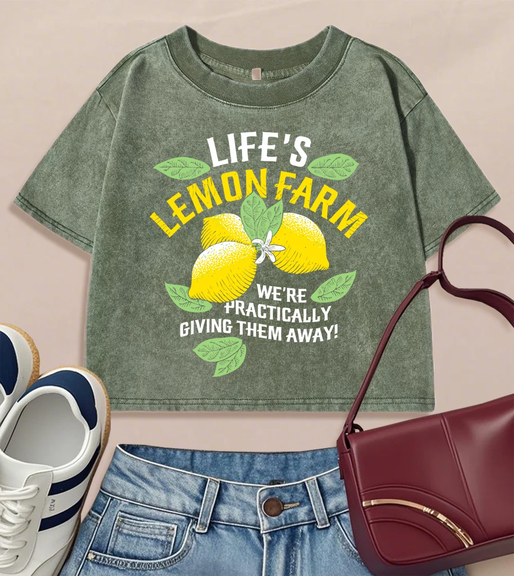 Life'S Lemon Farm Printing Women Washed T-Shirts Cotton Crewneck Short Sleeve Hip Hop Slim T Shirt Casual Crop Streetwear
Life'S Lemon Farm Printing Women Washed T-Shirts Cotton Crewneck Short Sleeve Hip Hop Slim T Shirt Casual Crop Streetwear