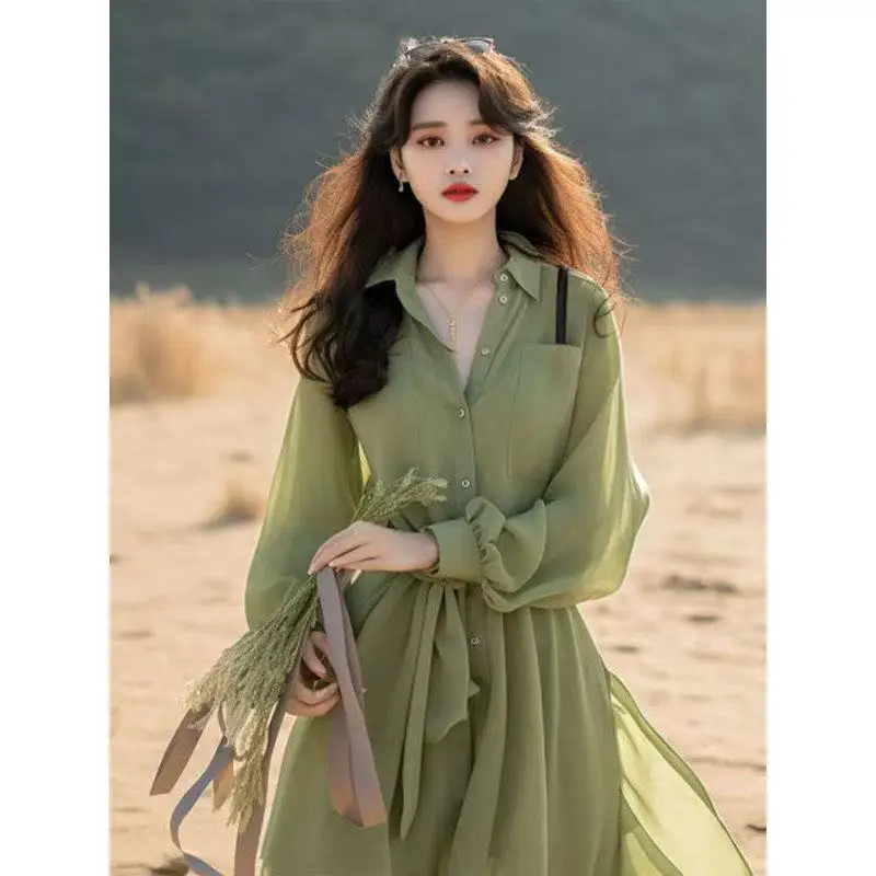 Elegant Fashion Green Color Long Sleeved Shirt Dress Women's Autumn Outfit 2025 New Early Autumn French Style Women Clothing
Elegant Fashion Green Color Long Sleeved Shirt Dress Women's Autumn Outfit 2025 New Early Autumn French Style Women Clothing