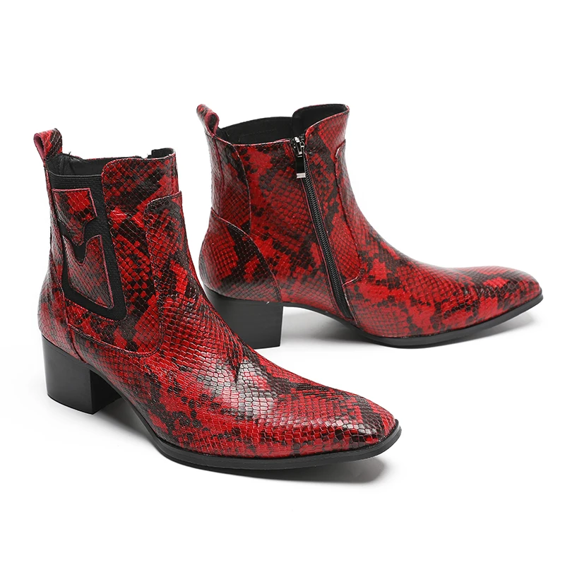Fashion High Heel Male Leather Cowboy Boots Original Snake Printing Zipper Ankle Boots Social Plus Size Pointed Toe Short Boots
Fashion High Heel Male Leather Cowboy Boots Original Snake Printing Zipper Ankle Boots Social Plus Size Pointed Toe Short Boots