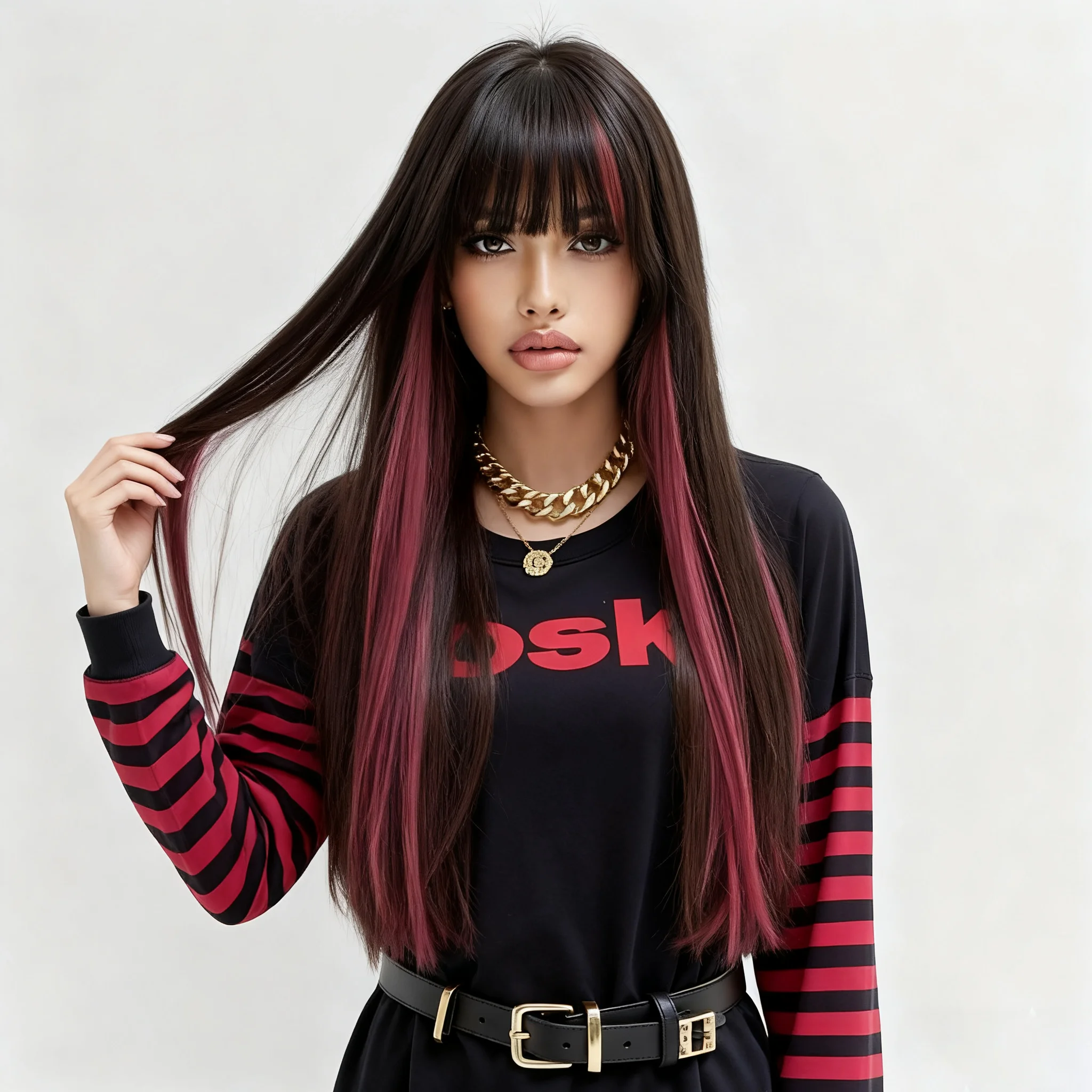 Allbell Magique Fashion Long Straight Synthetic Wig with Bangs for Women Magic Black with Pink Highlights Cosplay Halloween
Allbell Magique Fashion Long Straight Synthetic Wig with Bangs for Women Magic Black with Pink Highlights Cosplay Halloween