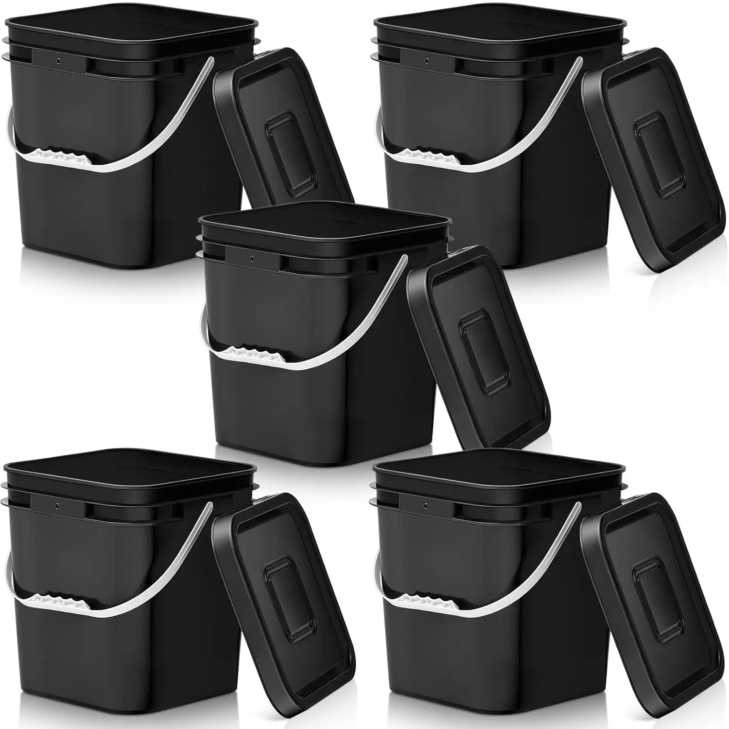 5 Pack 3.5 Gallon Square Food Grade Buckets with Lids, Plastic Pails with Handles for Long Term Storage, Stackable, Black
5 Pack 3.5 Gallon Square Food Grade Buckets with Lids, Plastic Pails with Handles for Long Term Storage, Stackable, Black