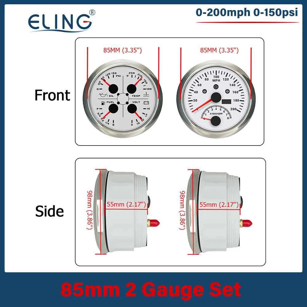 ELING 85mm 4in1 Oil Press 0-150PSI Water Temp Fuel Level Voltmeter with 120 200 km/h MPH GPS Speedometer Tachometer 12V for Auto
ELING 85mm 4in1 Oil Press 0-150PSI Water Temp Fuel Level Voltmeter with 120 200 km/h MPH GPS Speedometer Tachometer 12V for Auto