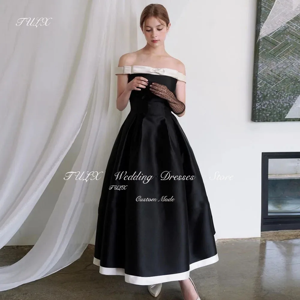 TULX Simple Ankle Length Black Evening Party Dresses Boat Neck Off Shoulder Draped Satin Korea Wedding Shoot Dress Customized
TULX Simple Ankle Length Black Evening Party Dresses Boat Neck Off Shoulder Draped Satin Korea Wedding Shoot Dress Customized