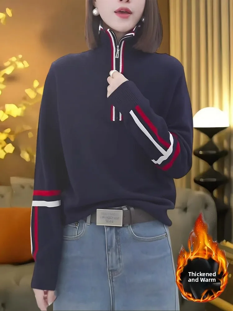 Faionable Striped Knitted Sweater f Zipper Color Blo Spring Autumn Loose Fit Midlife Women's Premium Feel Top
Faionable Striped Knitted Sweater f Zipper Color Blo Spring Autumn Loose Fit Midlife Women's Premium Feel Top