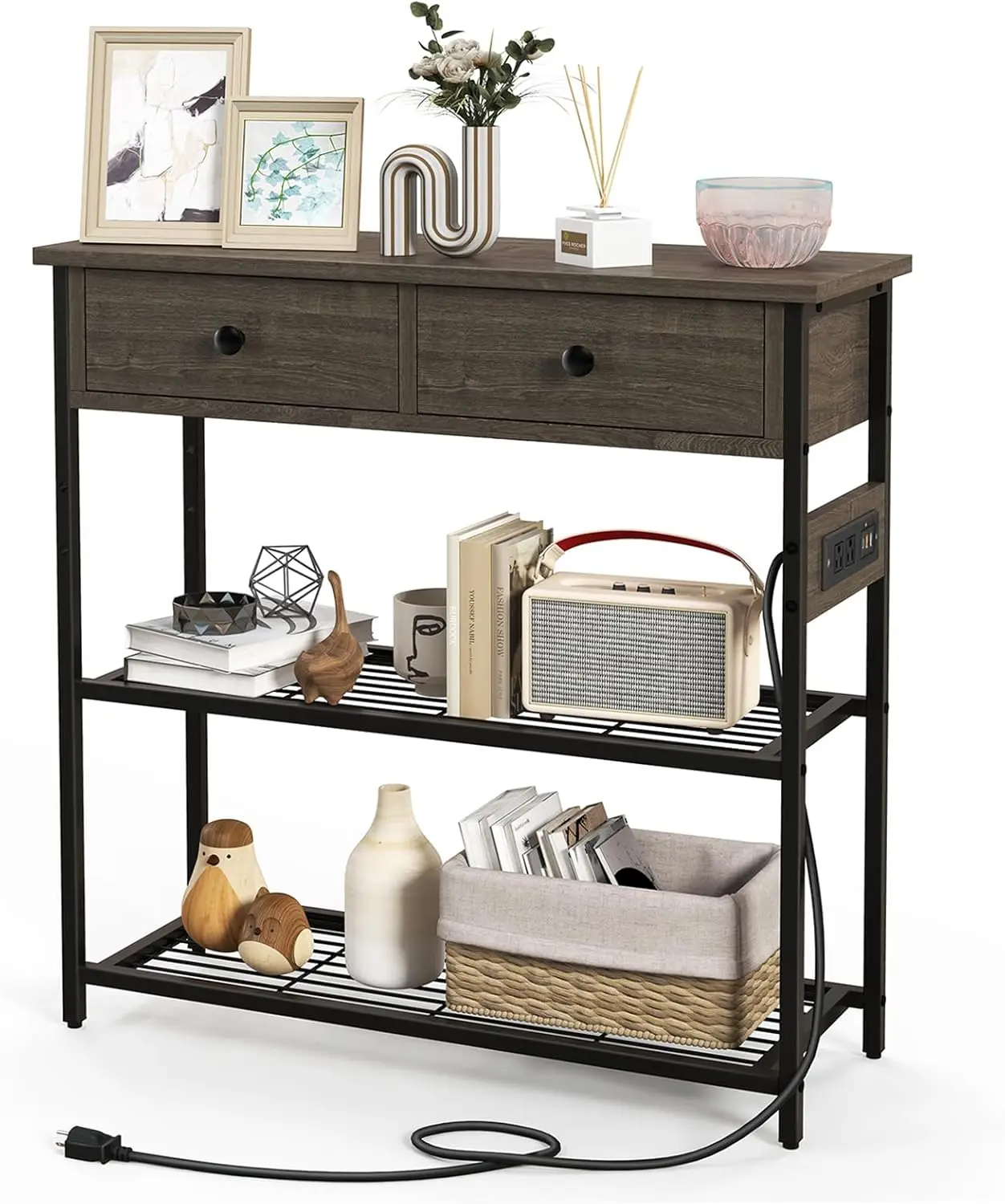 Console Table With Charging Station, Narrow Entryway Table With 2 Drawers & 2 Metal Mesh Shelves, Accent Sofa Tables With 2 Ac
Console Table With Charging Station, Narrow Entryway Table With 2 Drawers & 2 Metal Mesh Shelves, Accent Sofa Tables With 2 Ac